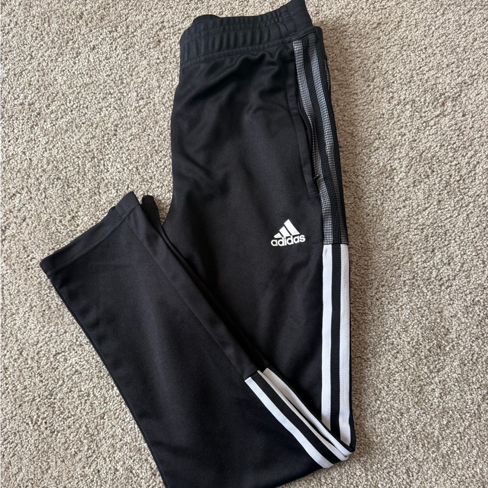 Adidas Kids Black Joggers with White Stripes